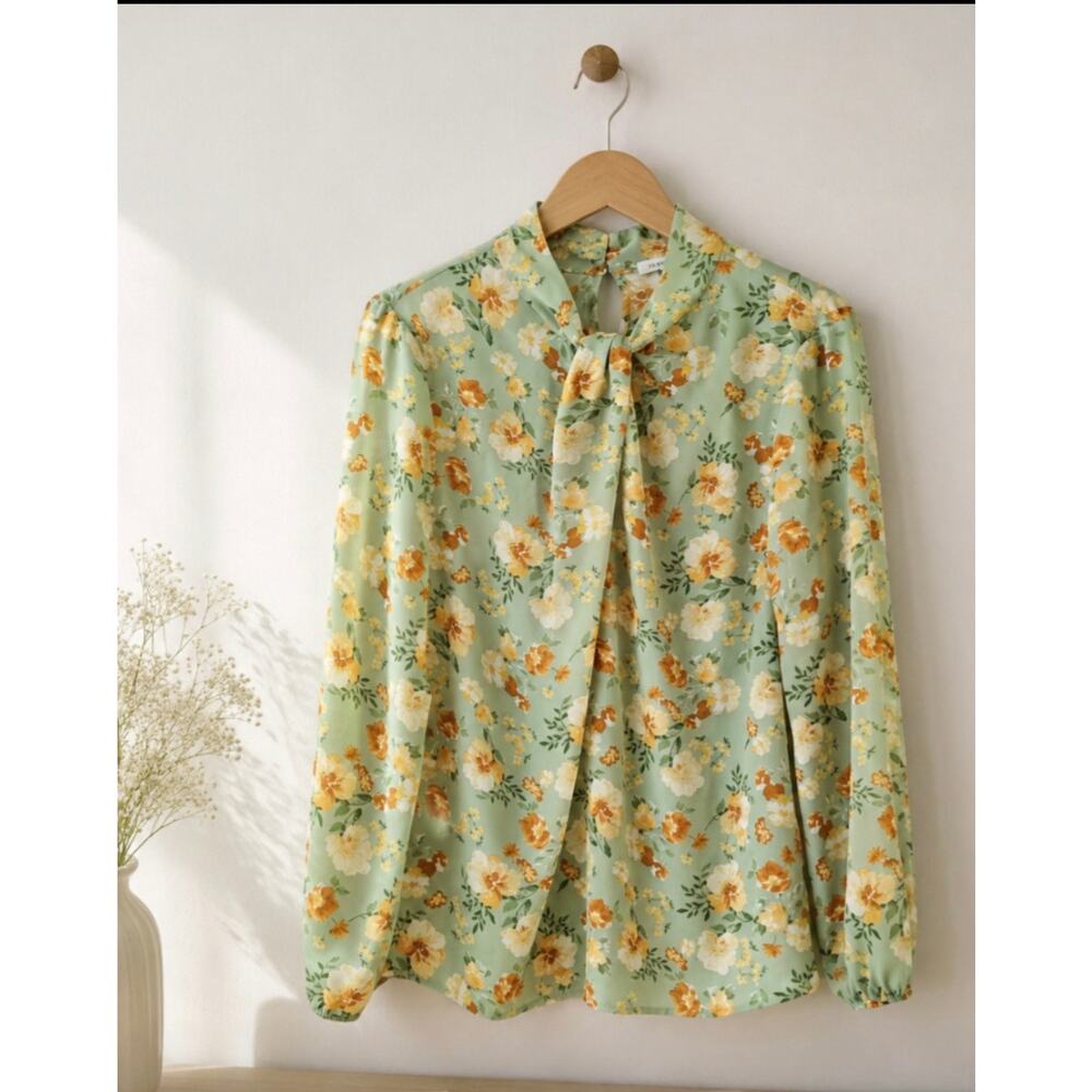 Anthropologie Pleione Green Floral Top XL